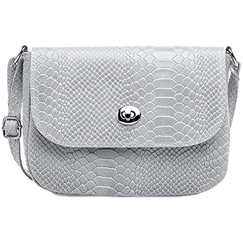 Caspar TL783 Damen Leder Umhängetasche mit Kroko Muster, Größe:One Size, Farbe:hellgrau von Caspar