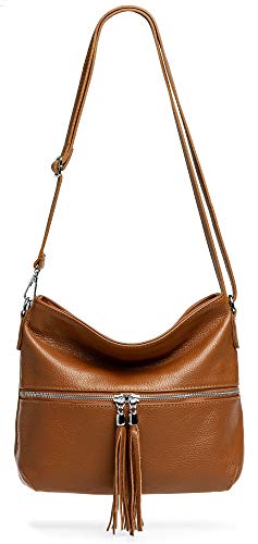 Caspar TL784 klassisch elegante Damen Leder Umhängetasche, Farbe:cognac, Größe:One Size von Caspar