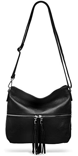 Caspar TL784 klassisch elegante Damen Leder Umhängetasche, Farbe:schwarz, Größe:One Size von Caspar