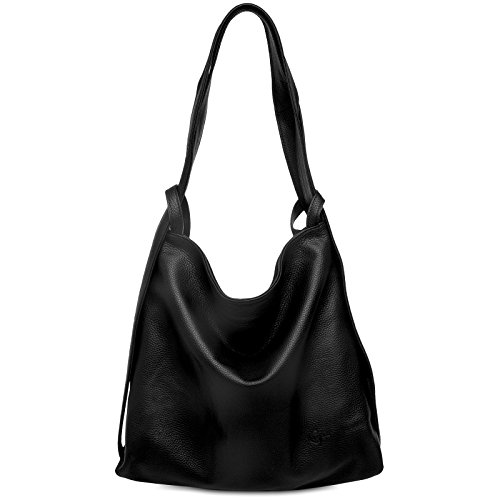 Caspar 2in1 Große Leder Rucksack Schultertasche XL Elegante Damen Handtasche - PREMIUM LINE - Modell No.786 - Made in Italy, Farbe:schwarz, Accessoires:One Size von Caspar