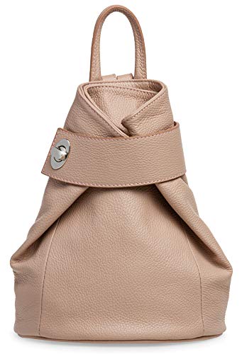 Caspar Kleiner Damen Leder Rucksack Eleganter City Backpack - CLASSIC LINE - Modell No.789 - Made in Italy, Farbe:rosa, Größe:Standard Größe (BxHxT ca. 25x30x11 cm) von Caspar