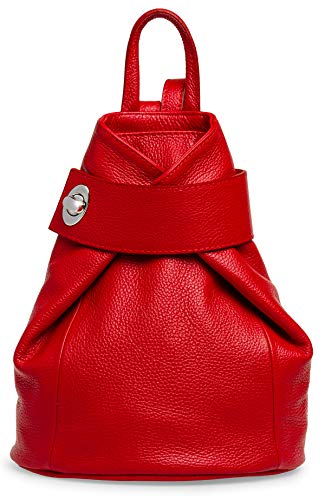 Caspar Kleiner Damen Leder Rucksack Eleganter City Backpack - CLASSIC LINE - Modell No.789 - Made in Italy, Farbe:rot, Größe:Standard Größe (BxHxT ca. 25x30x11 cm) von Caspar
