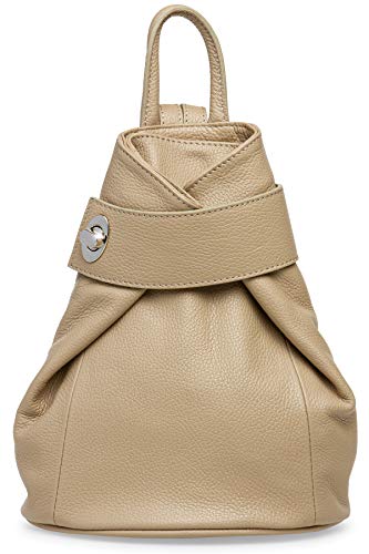 Caspar Kleiner Damen Leder Rucksack Eleganter City Backpack - CLASSIC LINE - Modell No.789 - Made in Italy, Farbe:sand, Größe:Standard Größe (BxHxT ca. 25x30x11 cm) von Caspar