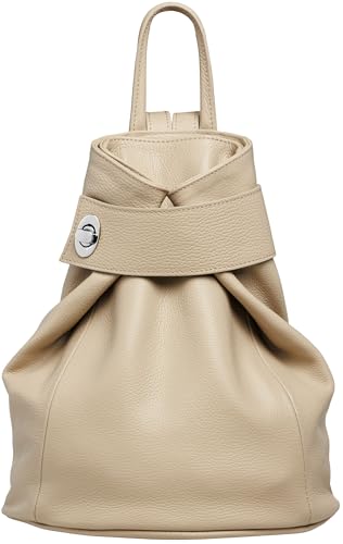 Caspar Großer Damen Leder Rucksack Eleganter City Backpack - CLASSIC LINE - Modell No.790 - Made in Italy, Farbe:beige, Größe:Groß (BxHxT ca. 29x35x13 cm) von Caspar