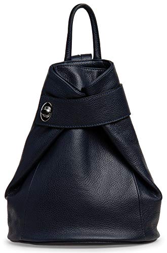 Caspar Großer Damen Leder Rucksack Eleganter City Backpack - CLASSIC LINE - Modell No.790 - Made in Italy, Farbe:dunkelblau, Größe:Groß (BxHxT ca. 29x35x13 cm) von Caspar
