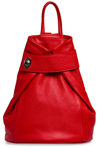 Caspar Großer Damen Leder Rucksack Eleganter City Backpack - CLASSIC LINE - Modell No.790 - Made in Italy, Farbe:rot, Größe:Groß (BxHxT ca. 29x35x13 cm) von Caspar