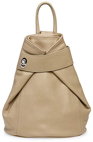 Caspar Großer Damen Leder Rucksack Eleganter City Backpack - CLASSIC LINE - Modell No.790 - Made in Italy, Farbe:sand, Größe:Groß (BxHxT ca. 29x35x13 cm) von Caspar