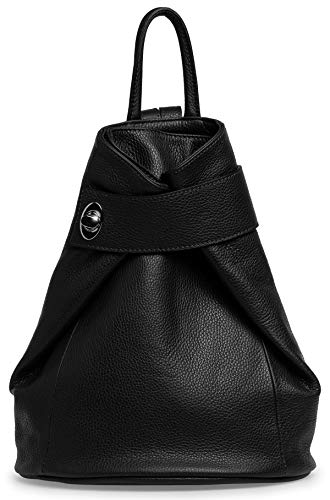 Caspar Großer Damen Leder Rucksack Eleganter City Backpack - CLASSIC LINE - Modell No.790 - Made in Italy, Farbe:schwarz, Größe:Groß (BxHxT ca. 29x35x13 cm) von Caspar