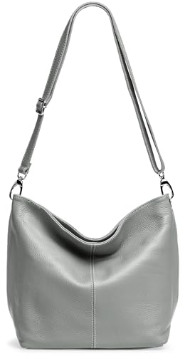 Caspar Klassisch Elegante Leder Handtasche Damen Tasche mit verstellbarem Schultergurt - PREMIUM LINE - Modell No.803 - Made in Italy, Farbe:grau, Accessoires:One Size Caspar Klassisch Elegante Leder Handtasche Damen Tasche mit verstellbarem Schultergurt - PREMIUM LINE - Modell No.803 - Made in Italy, Farbe:grau, Accessoires:One Size von Caspar