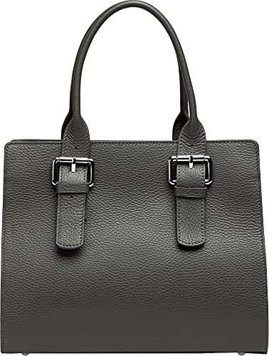 Caspar TL807 klassisch elegante Damen Leder Handtasche, Farbe:dunkelgrau, Größe:One Size von Caspar