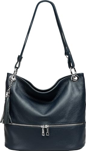 Caspar 2-in-1 Damen Leder Schulter- und Umhängetasche sportlich elegante Handtasche - CLASSIC LINE - Modell No.809 - Made in Italy, Farbe:dunkelblau, Accessoires:One Size Caspar 2-in-1 Damen Leder Schulter- und Umhängetasche sportlich elegante Handtasche - CLASSIC LINE - Modell No.809 - Made in Italy, Farbe:dunkelblau, Accessoires:One Size von Caspar