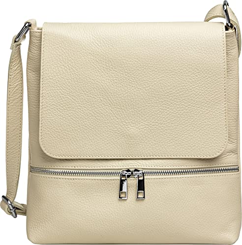 Caspar TL811 sportlich elegante Damen Umhängetasche aus Leder, Farbe:beige, Accessoires One Size:One Size von Caspar