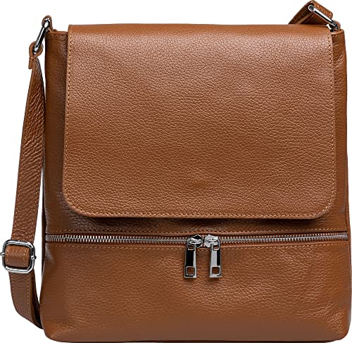 Caspar TL811 sportlich elegante Damen Umhängetasche aus Leder, Farbe:cognac, Accessoires One Size:One Size von Caspar