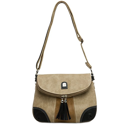 Caspar TS1028 Damen Tasche Handtasche Rucksack Umhängetasche - diverse Modelle, Farbe:#15105 braun beige schwarz Umhängetasche, Größe:One Size Caspar TS1028 Damen Tasche Handtasche Rucksack Umhängetasche - diverse Modelle, Farbe:#15105 braun beige schwarz Umhängetasche, Größe:One Size von Caspar
