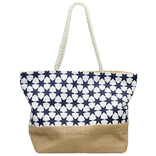 Caspar TS1035 Damen Strandtasche mit STERN Muster, Farbe:dunkelblau, Größe:One Size von Caspar