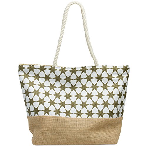 Caspar TS1035 Damen Strandtasche mit STERN Muster, Farbe:oliv grün, Größe:One Size von Caspar