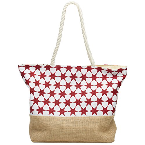 Caspar TS1035 Damen Strandtasche mit STERN Muster, Farbe:rot, Größe:One Size von Caspar