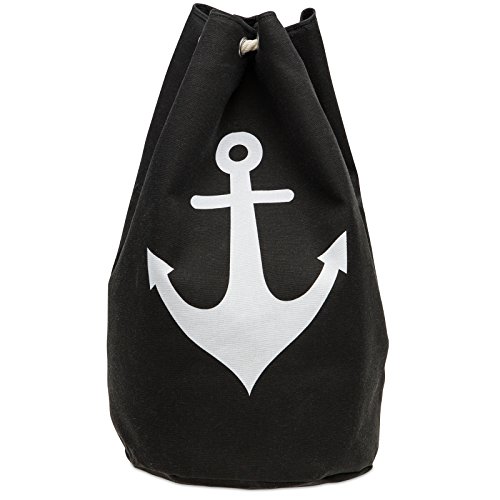 Caspar TS1043 Damen XXL Canvas Baumwoll Strandtasche Rucksack Seesack Shopper mit ANKER, Farbe:schwarz, Größe:One Size von Caspar