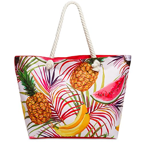 Caspar TS1055 große Damen XXL Strandtasche mit bunten Hawaii Motiven, Farbe:rot/Südfrüchte, Größe:One Size von Caspar