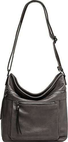 Caspar TS1070 sportlich elegante mittelgroße Damen Crossbody Bag Umhängetasche, Farbe:dunkelgrau, Accessoires One Size:One Size von Caspar