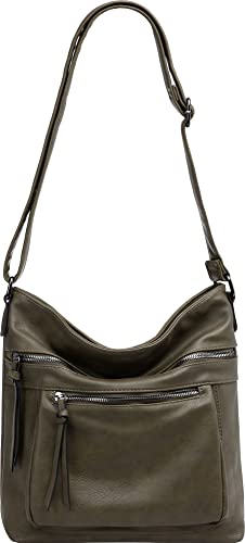 Caspar TS1070 sportlich elegante mittelgroße Damen Crossbody Bag Umhängetasche, Farbe:oliv grün, Accessoires One Size:One Size von Caspar