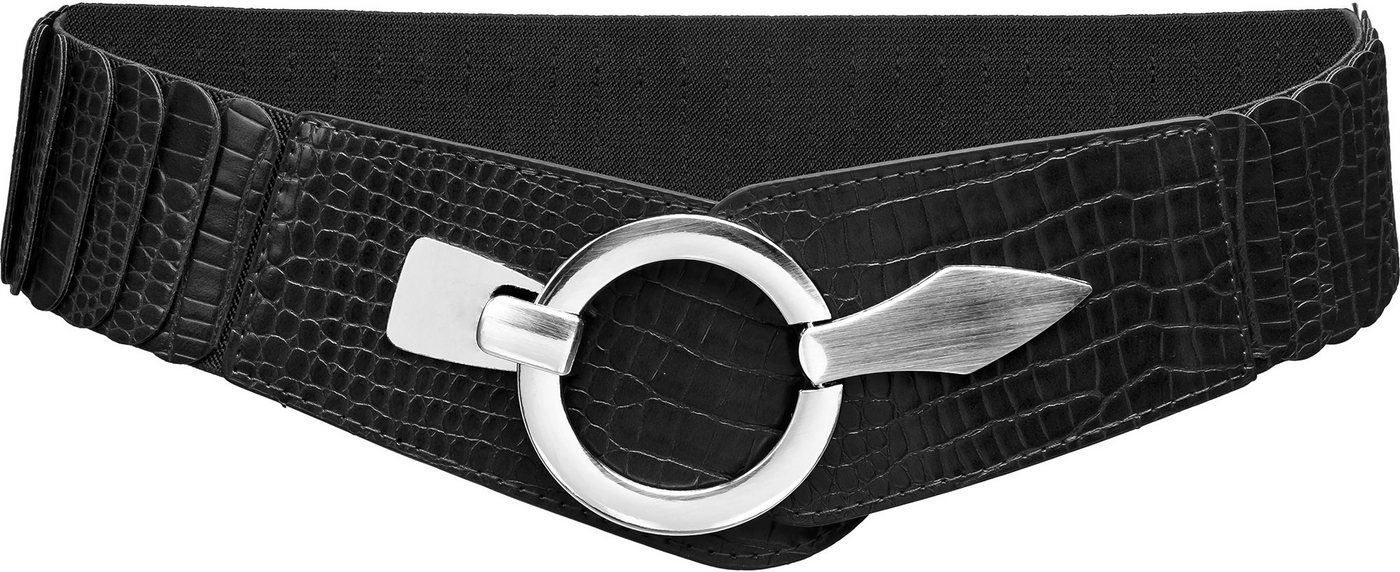 Caspar Taillengürtel GU300-C elastischer breiter Damen Stretch Gürtel mit Croco Muster von Caspar