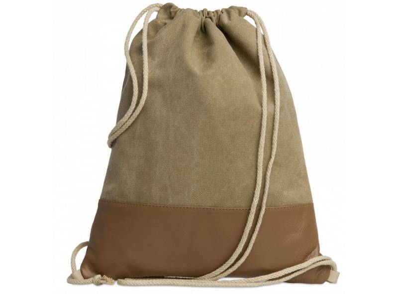 Caspar Turnbeutel Baumwoll Canvas Leder Sportbeutel - SIGNATURE LINE - Modell No.714, aus gewaschenem Echtleder aus Italien - samtig weich & nachhaltig von Caspar