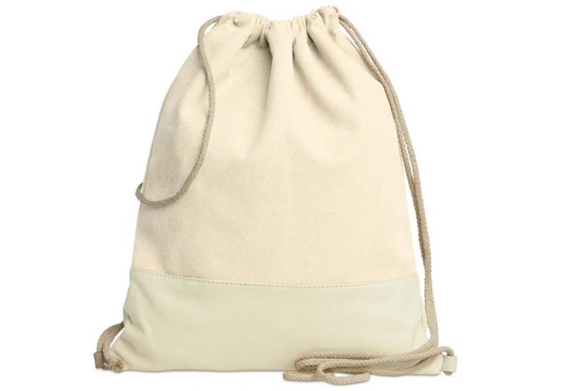 Caspar Turnbeutel Baumwoll Canvas Leder Sportbeutel - SIGNATURE LINE - Modell No.714, aus gewaschenem Echtleder aus Italien - samtig weich & nachhaltig von Caspar