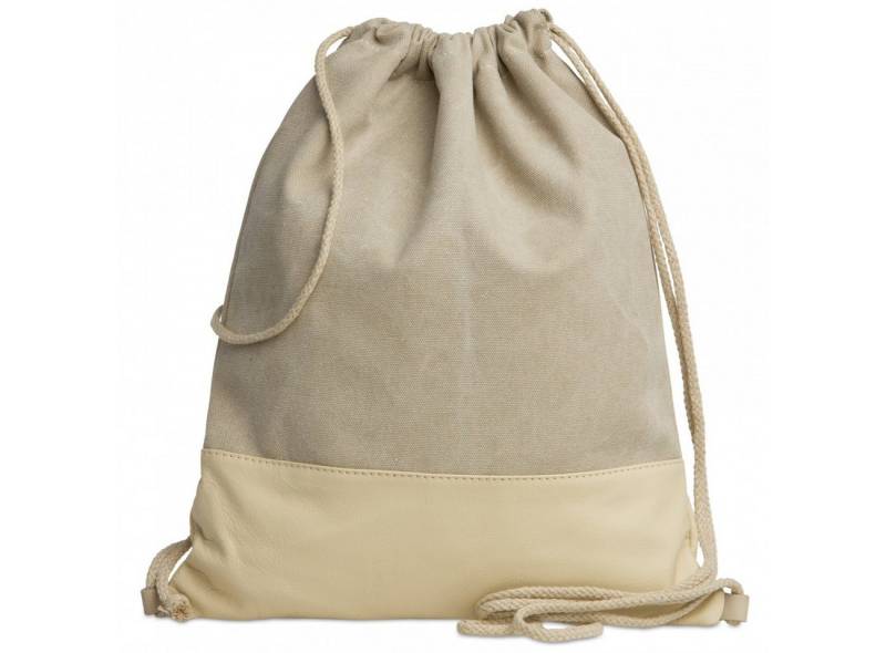 Caspar Turnbeutel Baumwoll Canvas Leder Sportbeutel - SIGNATURE LINE - Modell No.714, aus gewaschenem Echtleder aus Italien - samtig weich & nachhaltig von Caspar