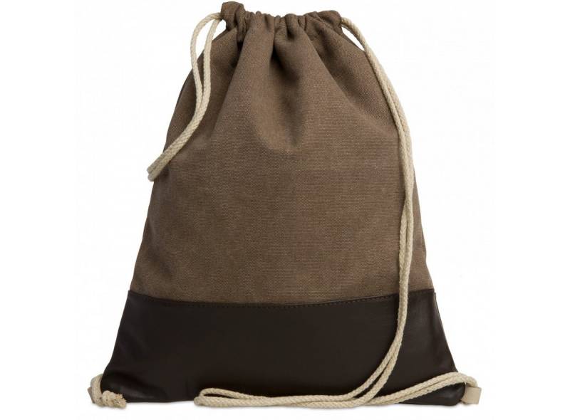 Caspar Turnbeutel Baumwoll Canvas Leder Sportbeutel - SIGNATURE LINE - Modell No.714, aus gewaschenem Echtleder aus Italien - samtig weich & nachhaltig von Caspar