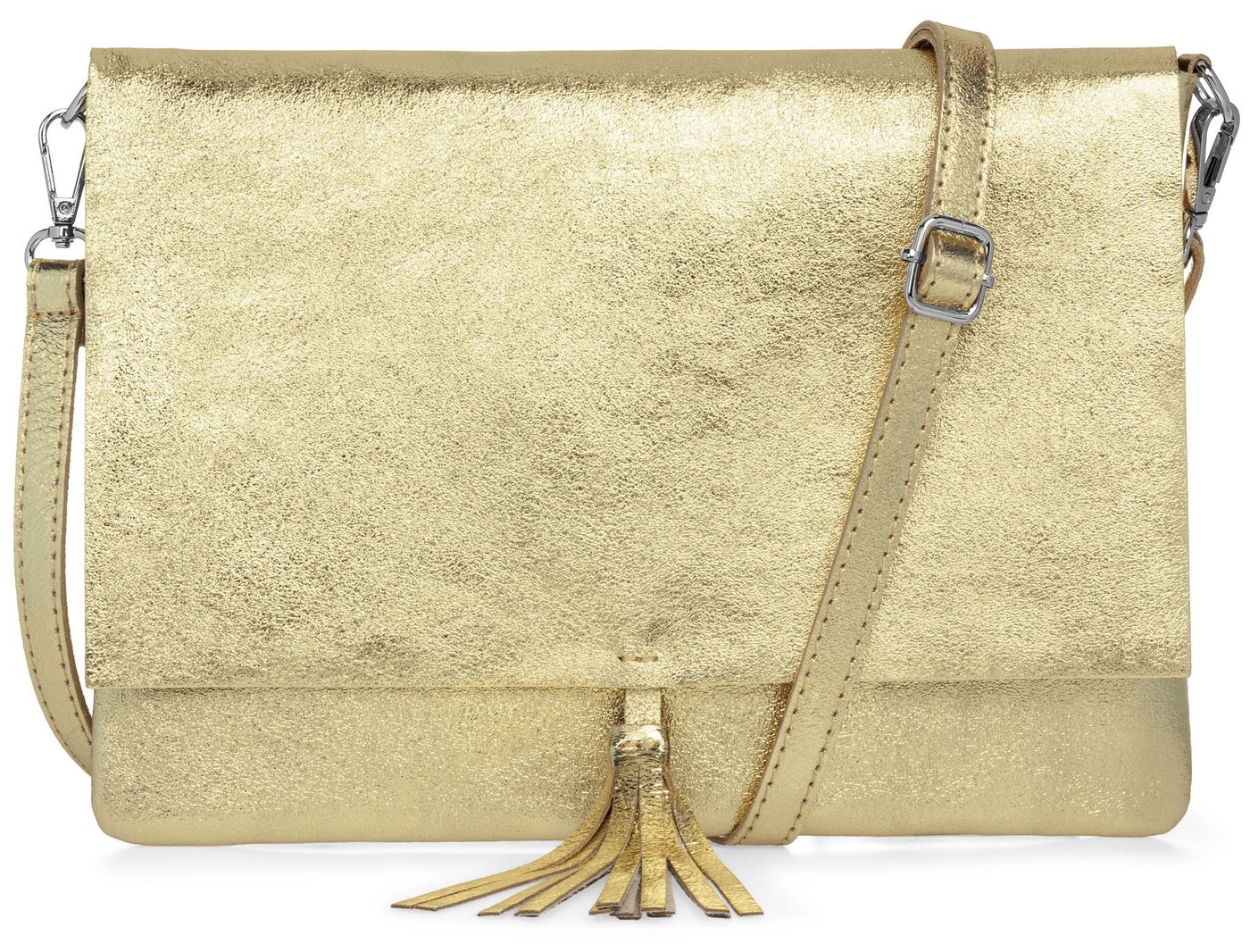 Caspar Umhängetasche xl Clutch Leder Damen Tasche mit Quaste - CLASSIC LINE - Modell No.829, leicht, elegant & unempfindlich - 100% Echtleder - Handmade in Italy von Caspar