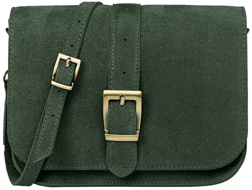 Caspar Vintage Leder Umhängetasche Mittelgroße Damen Handtasche aus Veloursleder - PREMIUM LINE - Modell No.824 - Made in Italy, Farbe:olivgrün Caspar Vintage Leder Umhängetasche Mittelgroße Damen Handtasche aus Veloursleder - PREMIUM LINE - Modell No.824 - Made in Italy, Farbe:olivgrün von Caspar