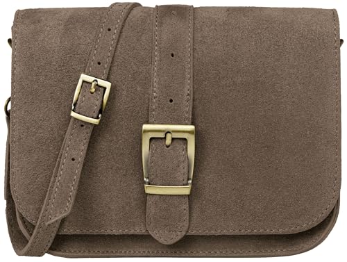 Caspar Vintage Leder Umhängetasche Trachtentasche Mittelgroße Dirndl Damen Handtasche aus Veloursleder - PREMIUM LINE - Modell No.824 - Made in Italy, Farbe:taupe von Caspar