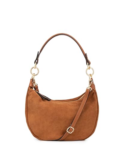 Caspar Wildleder Hobo Bag Damen Schultertasche aus echtem Leder mit verstellbarem Crossbody Gurt - PREMIUM LINE - Modell No.857 - Made in Italy, Farbe:cognac von Caspar