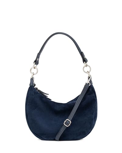 Caspar Wildleder Hobo Bag Damen Schultertasche aus echtem Leder mit verstellbarem Crossbody Gurt - PREMIUM LINE - Modell No.857 - Made in Italy, Farbe:dunkelblau von Caspar