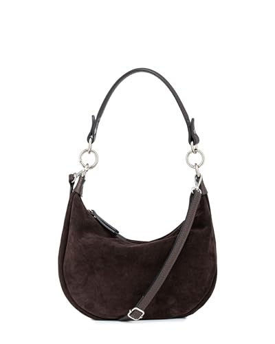 Caspar Wildleder Hobo Bag Damen Schultertasche aus echtem Leder mit verstellbarem Crossbody Gurt - PREMIUM LINE - Modell No.857 - Made in Italy, Farbe:dunkelbraun von Caspar