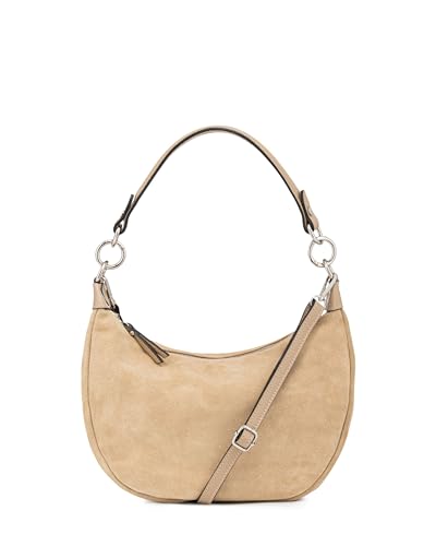 Caspar Wildleder Hobo Bag Damen Schultertasche aus echtem Leder mit verstellbarem Crossbody Gurt - PREMIUM LINE - Modell No.857 - Made in Italy, Farbe:sand von Caspar