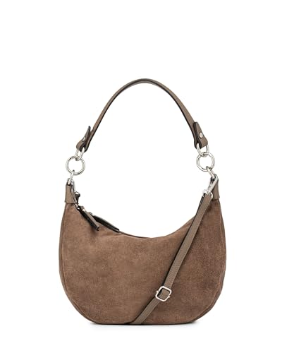 Caspar Wildleder Hobo Bag Damen Schultertasche aus echtem Leder mit verstellbarem Crossbody Gurt - PREMIUM LINE - Modell No.857 - Made in Italy, Farbe:taupe von Caspar