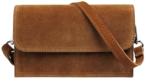 Caspar Wildleder Umhängetasche Dirndltasche kleine Trachtentasche Damen Handtasche aus Leder für Dirndl - PREMIUM LINE - Modell No.846 - Made in Italy, Farbe:cognac von Caspar