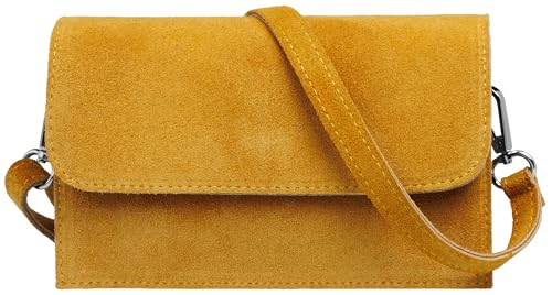 Caspar Wildleder Umhängetasche Dirndltasche kleine Trachtentasche Damen Handtasche aus Leder für Dirndl - PREMIUM LINE - Modell No.846 - Made in Italy, Farbe:curry von Caspar
