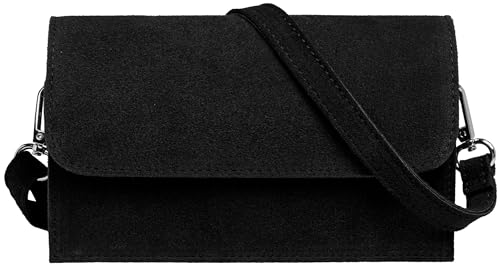 Caspar Wildleder Umhängetasche Dirndltasche kleine Trachtentasche Damen Handtasche aus Leder für Dirndl - PREMIUM LINE - Modell No.846 - Made in Italy, Farbe:schwarz von Caspar