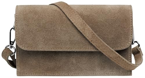 Caspar Wildleder Umhängetasche Dirndltasche kleine Trachtentasche Damen Handtasche aus Leder für Dirndl - PREMIUM LINE - Modell No.846 - Made in Italy, Farbe:taupe von Caspar