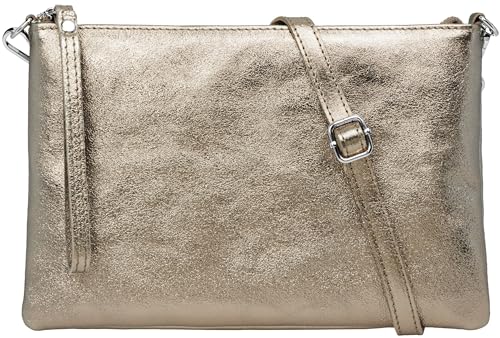 Caspar XL Clutch Echt Leder Damen Umhängetasche große Abendtasche mit abnehmbarem Gurt & Handschlaufe - CLASSIC LINE - Modell No.843 - Made in Italy, Farbe:platin metallic von Caspar