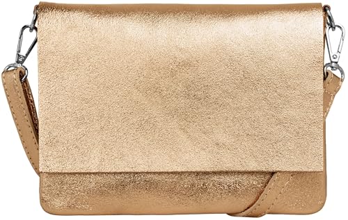 Caspar elegante Leder Clutch Damen Umhängetasche XL Abendtasche in 2 Größen - CLASSIC LINE - Modell No.770 - Made in Italy, Farbe:champagner karamell metallic, Größe:Klein (BxH ca. 23x17cm) von Caspar