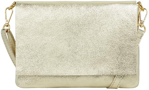 Caspar elegante Leder Clutch Damen Umhängetasche XL Abendtasche in 2 Größen - CLASSIC LINE - Modell No.770 - Made in Italy, Farbe:champagner metallic, Größe:Klein (BxH ca. 23x17cm) von Caspar