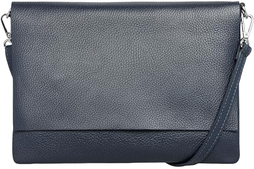 Caspar elegante Leder Clutch Damen Umhängetasche XL Abendtasche in 2 Größen - CLASSIC LINE - Modell No.770 - Made in Italy, Farbe:dunkelblau, Größe:Klein (BxH ca. 23x17cm) von Caspar