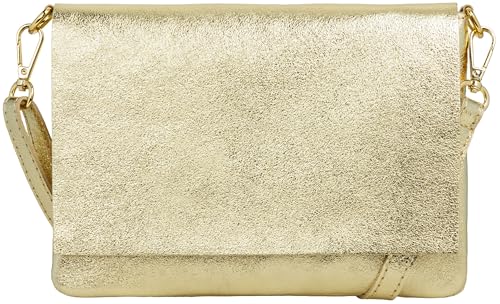 Caspar elegante Leder Clutch Damen Umhängetasche XL Abendtasche in 2 Größen - CLASSIC LINE - Modell No.770 - Made in Italy, Farbe:gold metallic, Größe:Klein (BxH ca. 23x17cm) von Caspar