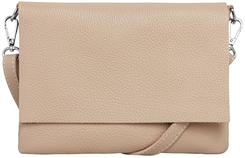 Caspar elegante Leder Clutch Damen Umhängetasche XL Abendtasche in 2 Größen - CLASSIC LINE - Modell No.770 - Made in Italy, Farbe:rosa beige, Größe:Klein (BxH ca. 23x17cm) von Caspar
