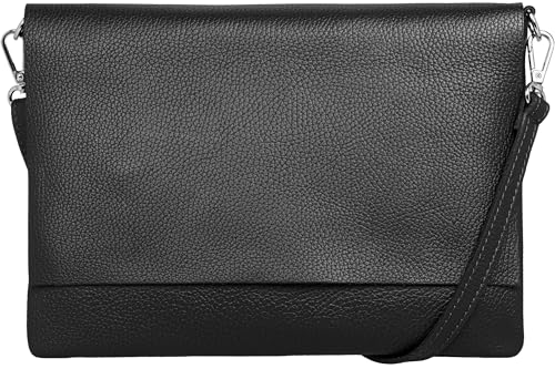 Caspar elegante Leder Clutch Damen Umhängetasche XL Abendtasche in 2 Größen - CLASSIC LINE - Modell No.770 - Made in Italy, Farbe:schwarz, Größe:Groß (BxH ca. 30,5x22cm) von Caspar
