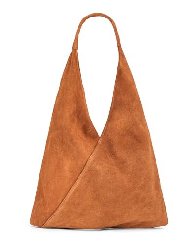 Caspar große Damen Wildleder Schultertasche Hobo Bag Shopper Tasche aus samtweichem Veloursleder - PREMIUM LINE - Modell No.863 - Made in Italy, Farbe:cognac von Caspar